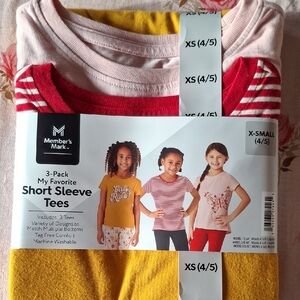 Member's Mark - 3 Pack Girl's Short Sleeve Tees - Red, Pink, Yellow